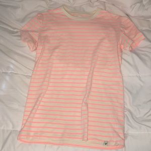 Stripped white and neon orange tee